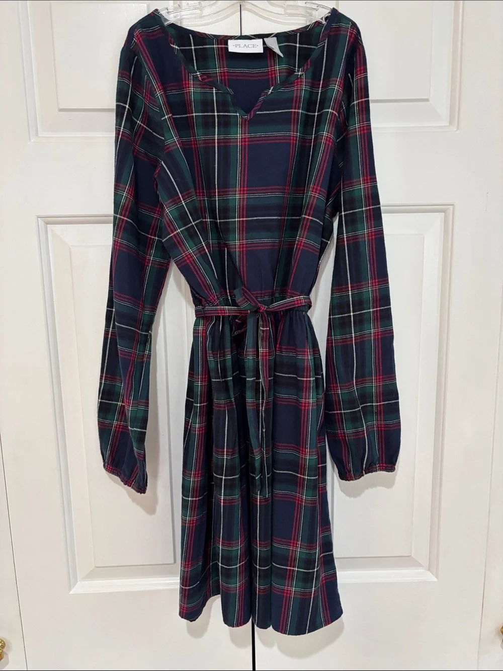 The Children's Place Navy Tartan Plaid Long-Sleeve Belted Dress Girls Size 16
